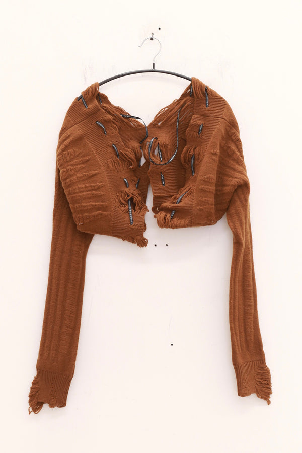 Rui Zhou 25 Autumn/Winter Wool Floating Line Short Cardigan RUI-RAW25KN06-Caramel